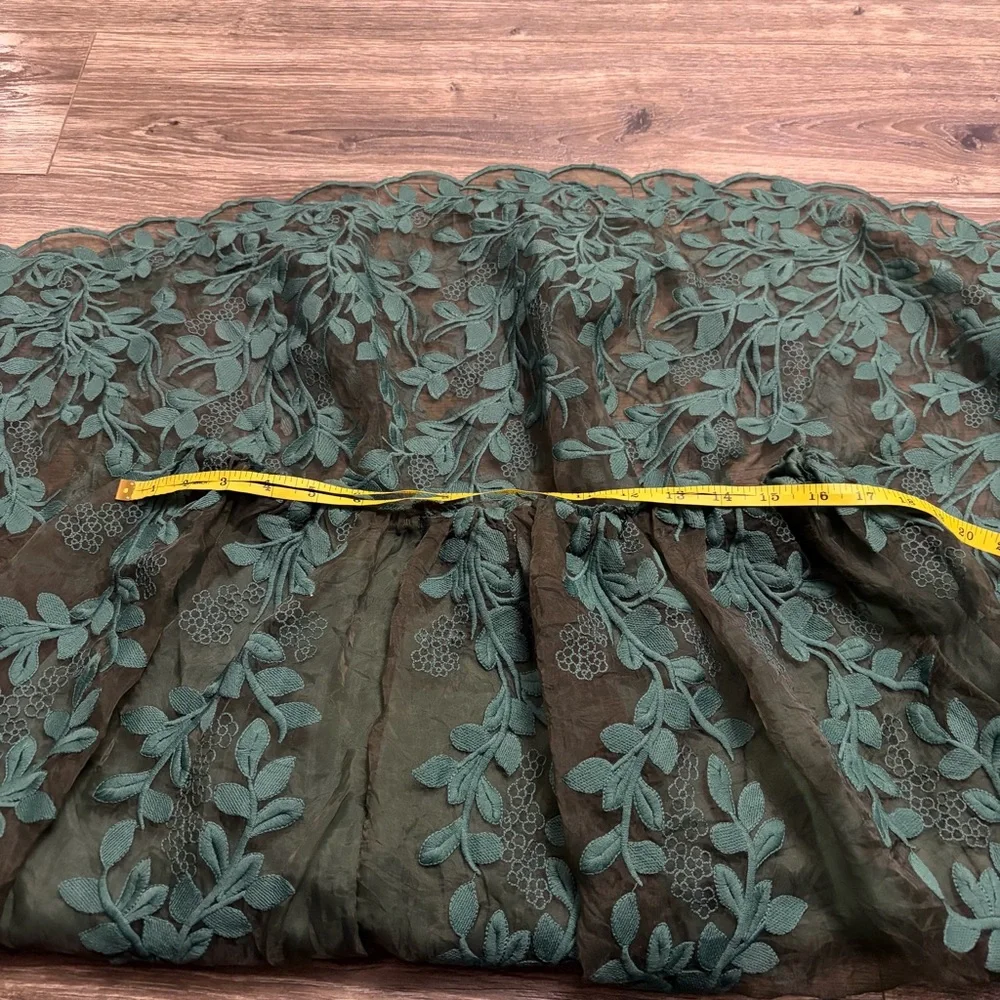 Y2K Vintage Embroidered Floral Foliage Tulle Midi Skirt (Forest Green) L/XL